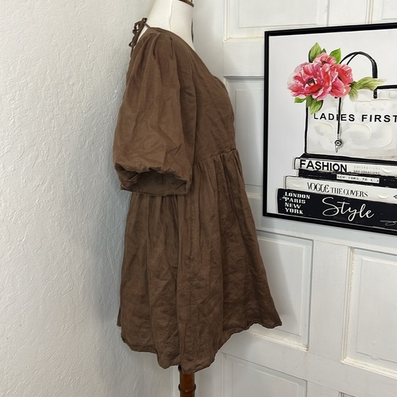 Seafolly Beach Edit Shoreline Linen Cover Up Dress in Brown Size L - Picture 6 of 9